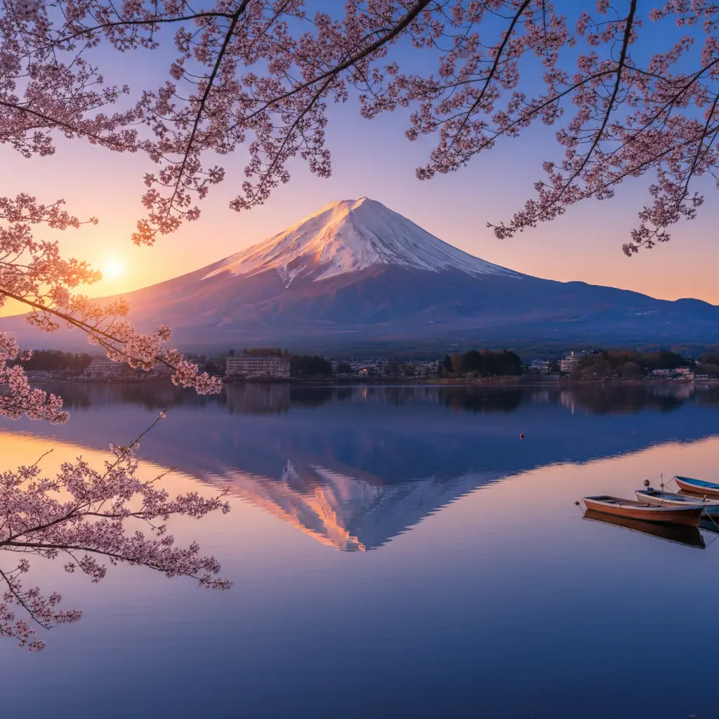 Mount Fuji reflection - majestic Japan travel natural landmark