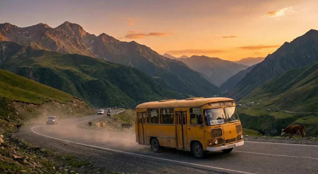 Marshrutka minibus on Georgian Military Highway