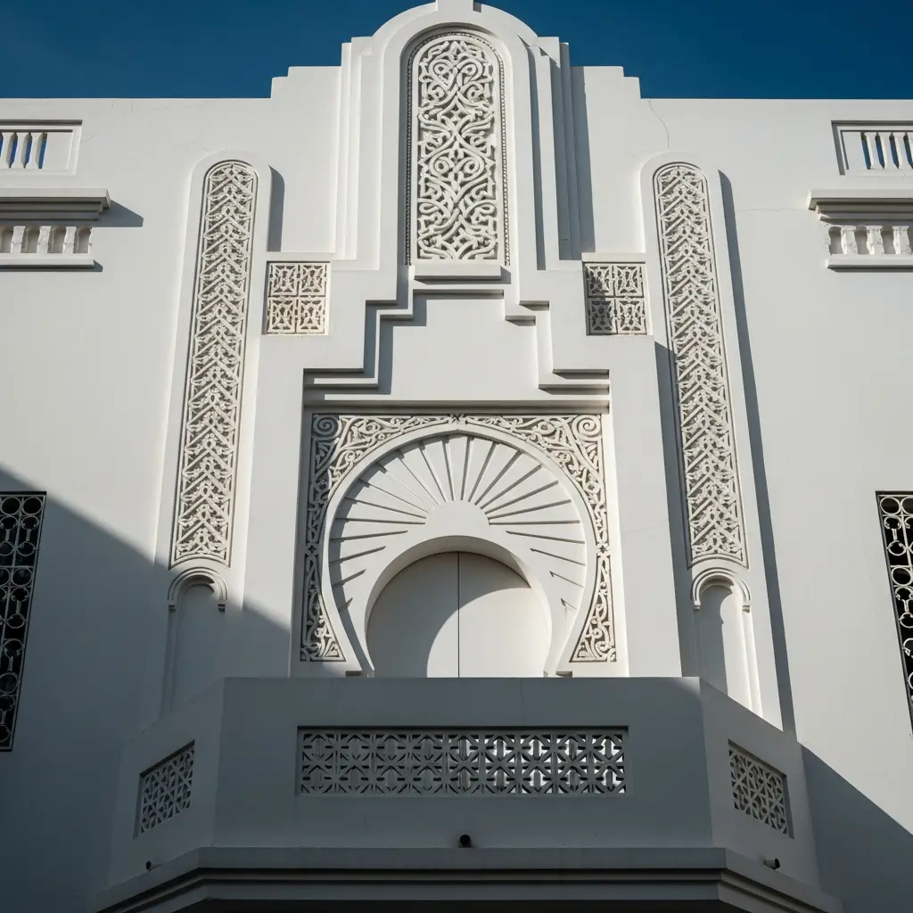 Art Deco building facade in Casablanca's Ville Nouvelle, an architectural highlight of Casablanca travel.