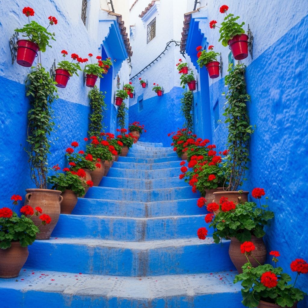 Exploring the famous blue stairs in Chefchaouen
