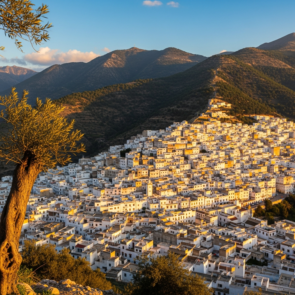 Tetouan travel featured image: panoramic view of the White Dove's medina and mountains.