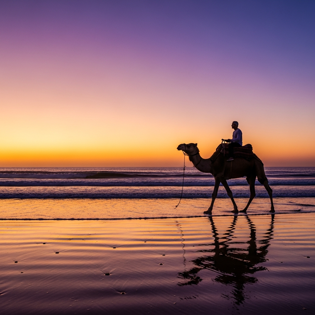 Sunset camel ride during Agadir travel