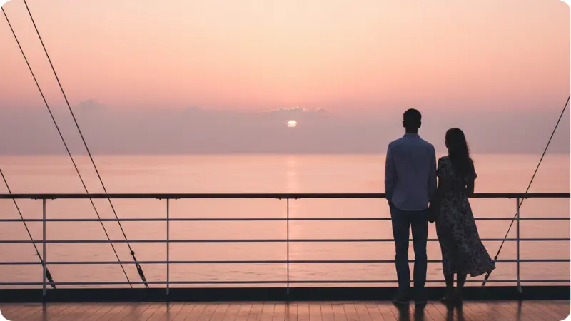 romantic moment cruise vacation sunrise deck