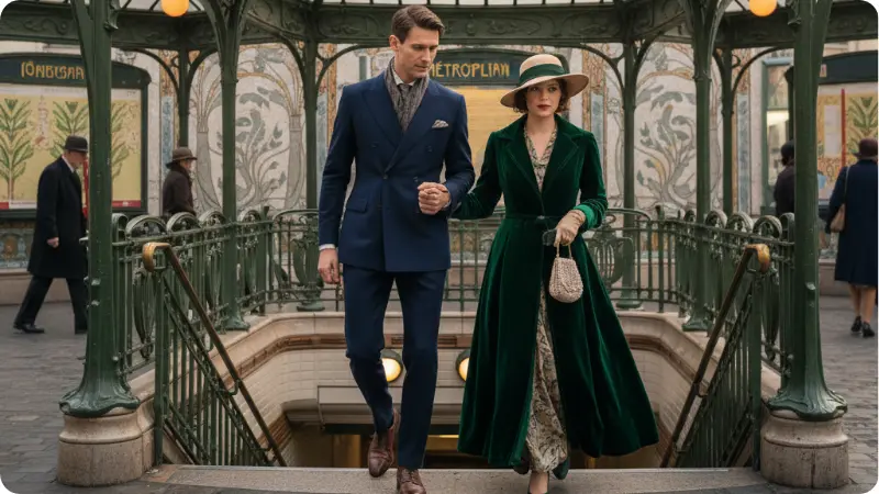 Couple using Paris metro for Valentine's Day travel