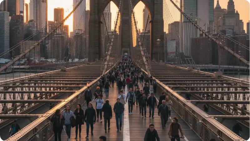 view of Manhattan from Brooklyn Bridge New York City travel