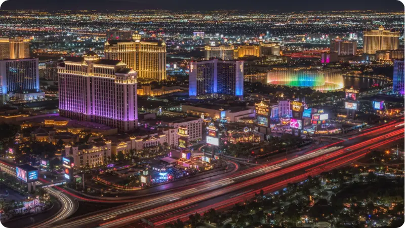 Las Vegas travel view of the iconic Strip at night