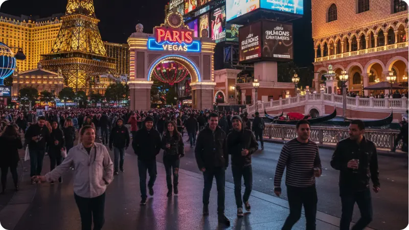 Walking the busy Las Vegas Strip during travel