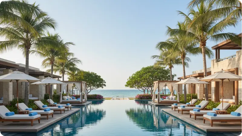 Relaxing at a Las Vegas resort pool during travel
