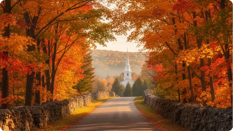 Scenic autumn road for a Connecticut getaway