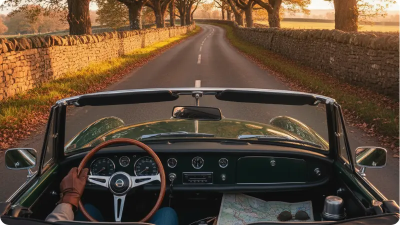 Scenic country drive during a Connecticut getaway