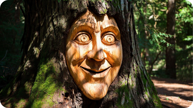 Wooden sculpture on Tinglewood Trail for Alabama hidden gems